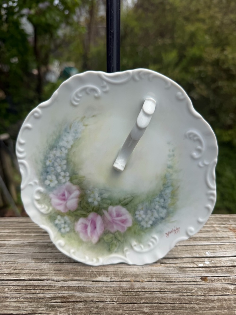 Signed 1979 Porcelain Serving Dish Roses 6.25” Width Japanese